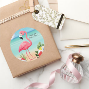 Sticker Rond Baby shower de Flamant rose rose Summer Beach