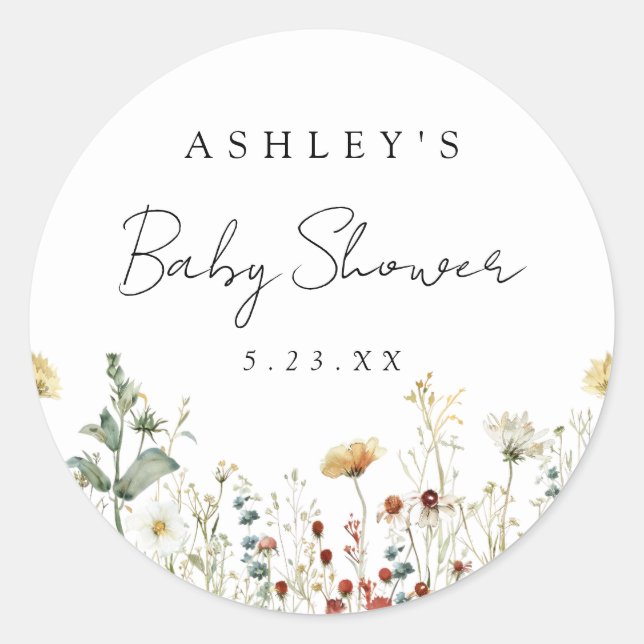 Sticker Rond Baby shower de Fleur sauvage d'été (Devant)
