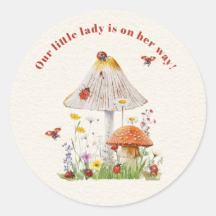 Sticker Rond Baby shower de fleurs de champignons de la petite 