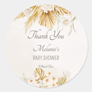 Sticker Rond Baby shower de fleurs séchées de marron doré paste