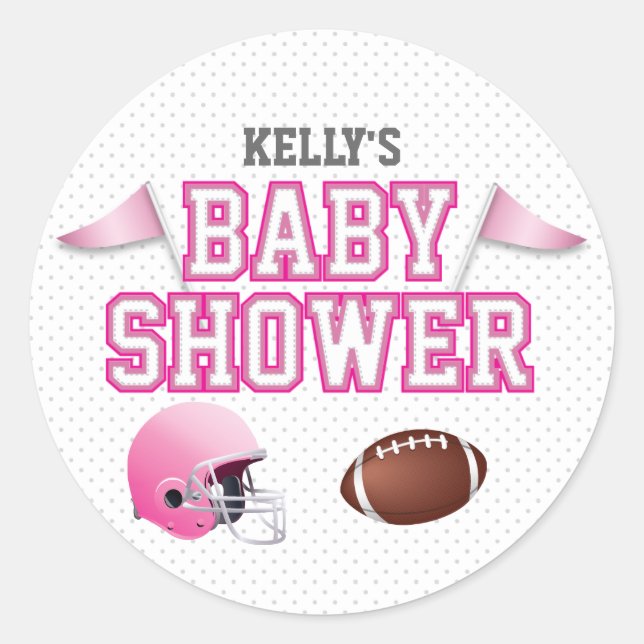 Sticker Rond Baby shower de football rose (Devant)
