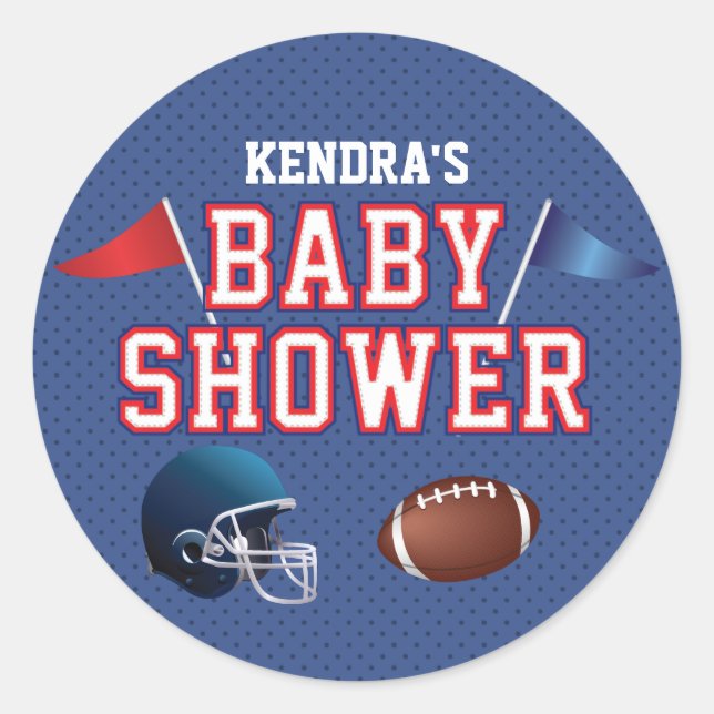 Sticker Rond Baby shower de football rouge et bleu (Devant)