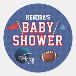 Sticker Rond Baby shower de football rouge et bleu