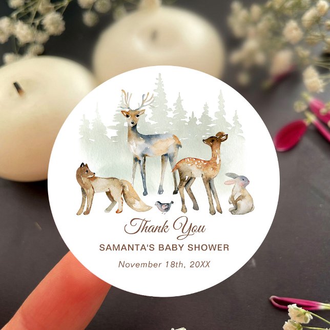 Sticker Rond Baby shower de forêt d'animaux (Créateur téléchargé)