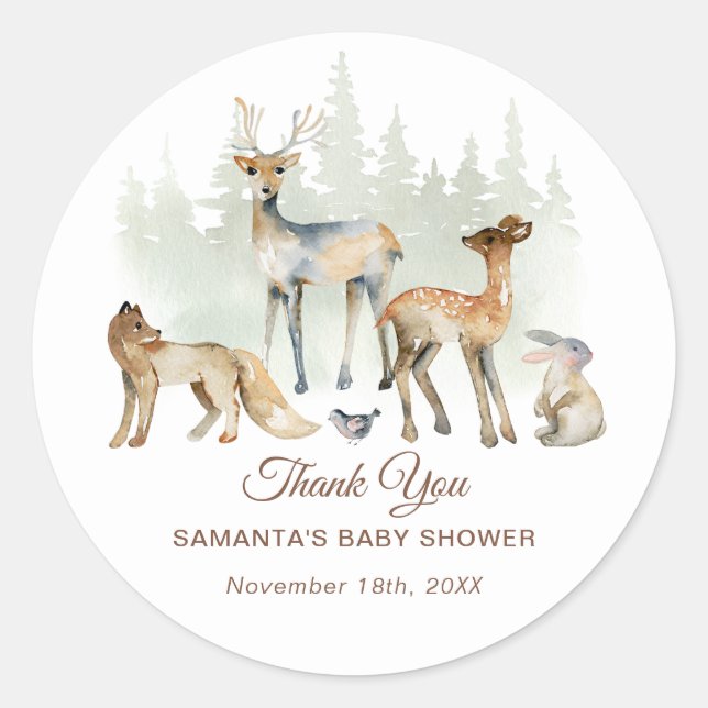 Sticker Rond Baby shower de forêt d'animaux (Devant)