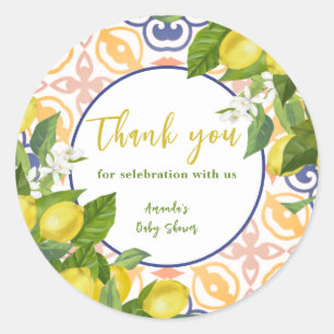 Sticker Rond Baby shower de Fruit jaune citron méditerranéen