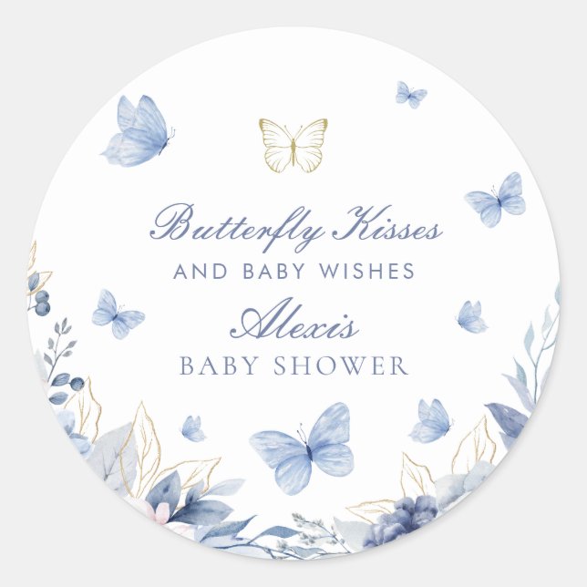 Sticker Rond Baby shower de garçon Baisers papillon (Devant)