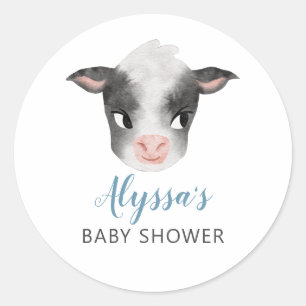Sticker Rond Baby shower de garçon de vache bleu