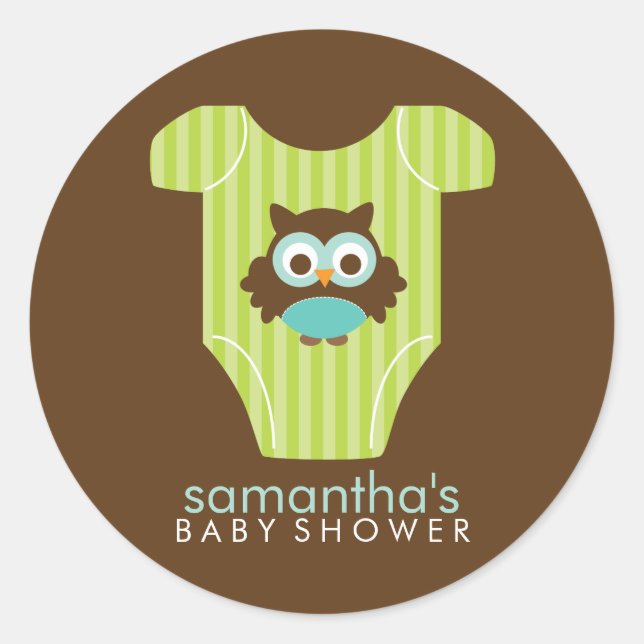 Sticker Rond Baby shower de garçon en tenue de hibou Hoot (Devant)
