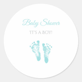 Sticker Rond Baby shower de garçon simple Empreintes bleues pré