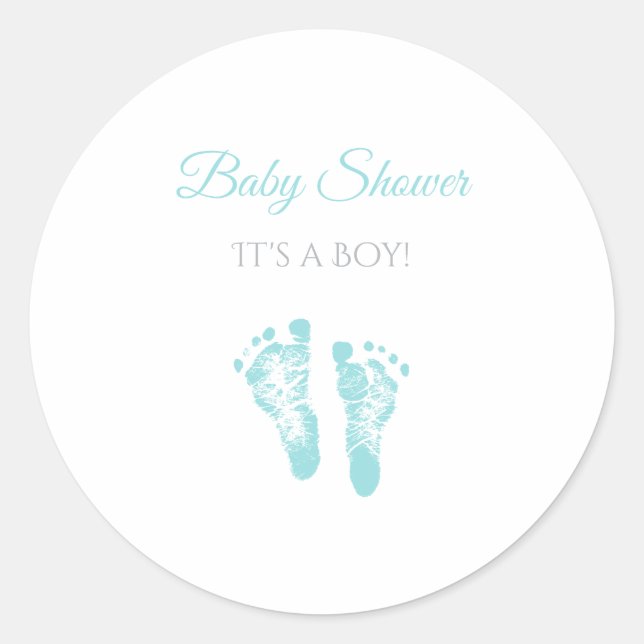 Sticker Rond Baby shower de garçon simple Empreintes bleues pré (Devant)