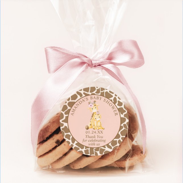 Sticker Rond Baby shower de girafe fille rose (Créateur téléchargé)