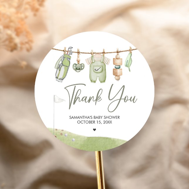 Sticker Rond Baby Shower de Golf Little Putter (Golf Little Putter Baby Shower Sticker)