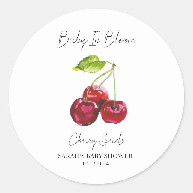 Sticker Rond Baby shower de graines de cerise en fleurs (Devant)