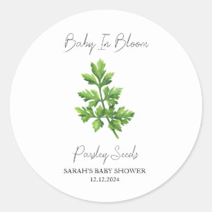 Sticker Rond Baby shower de graines de persil en fleurs