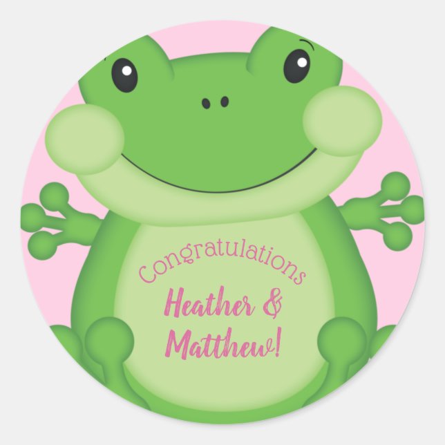 Sticker Rond Baby shower de grenouille rose (Devant)