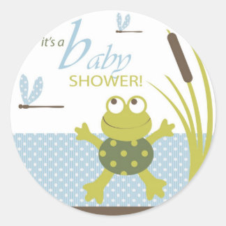 Sticker Rond Baby shower de grenouilles et libellules