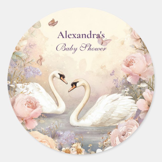 Sticker Rond Baby shower de jardin du lac Swan (Devant)