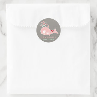 Sticker Rond Baby shower de la baleine de maman rose et de fill