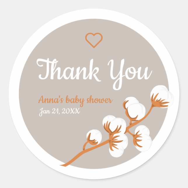 Sticker Rond Baby shower de la branche de coton (Devant)