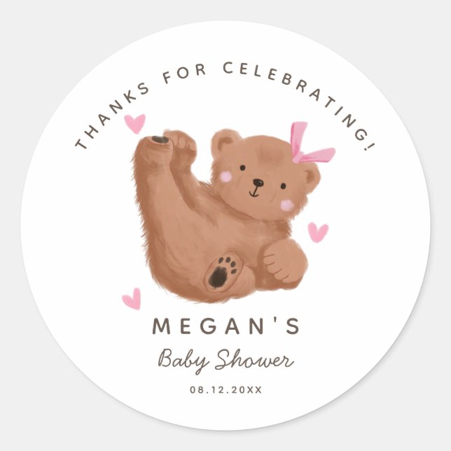 Sticker Rond Baby shower de la fille de l'ours des petits bois (Devant)