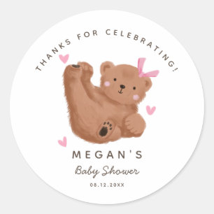 Sticker Rond Baby shower de la fille de l'ourson Woodland