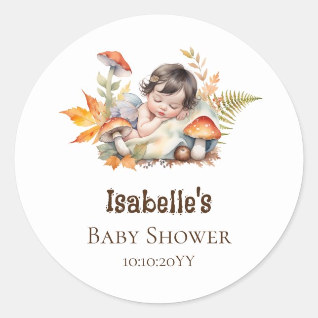 Sticker Rond Baby shower de la fleur de bois d'automne (Devant)