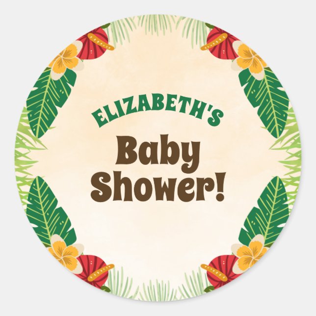 Sticker Rond Baby shower de la jungle tropicale (Devant)