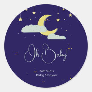 Sticker Rond Baby shower de la lune étoile bleue dessinée à la