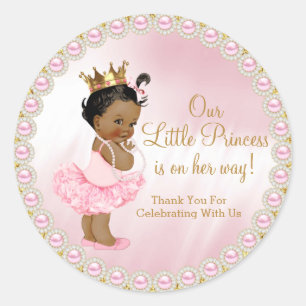Sticker Rond Baby shower de la princesse afro-américaine Favori