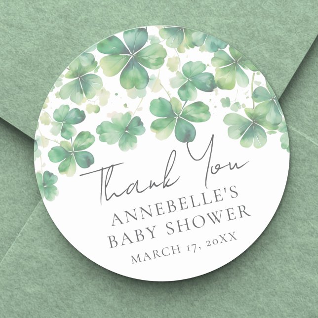 Sticker Rond Baby Shower de la Saint-Patrick Trèfle (Shamrock St. Patrick's Day Baby Shower Classic Round Sticker)