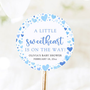 Sticker Rond Baby shower de la Saint Valentin Blue Little Sweet