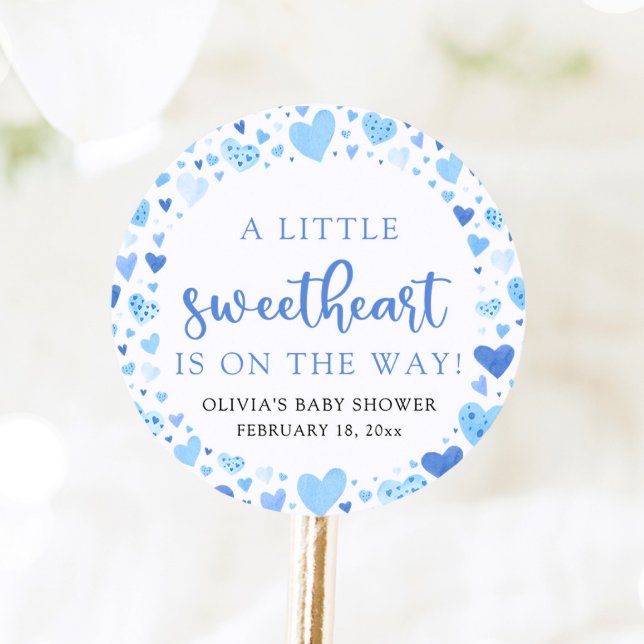 Sticker Rond Baby shower de la Saint Valentin Blue Little Sweet (Créateur téléchargé)