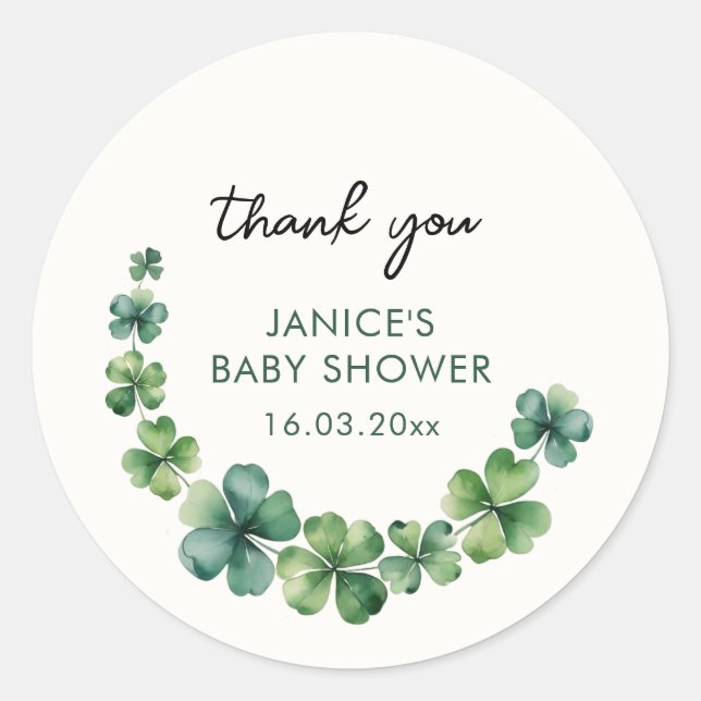 Sticker Rond Baby shower de la St. Patricks Day Merci (Devant)