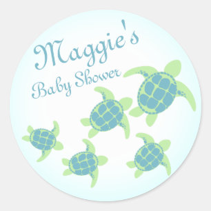 Sticker Rond Baby shower de la tortue de mer