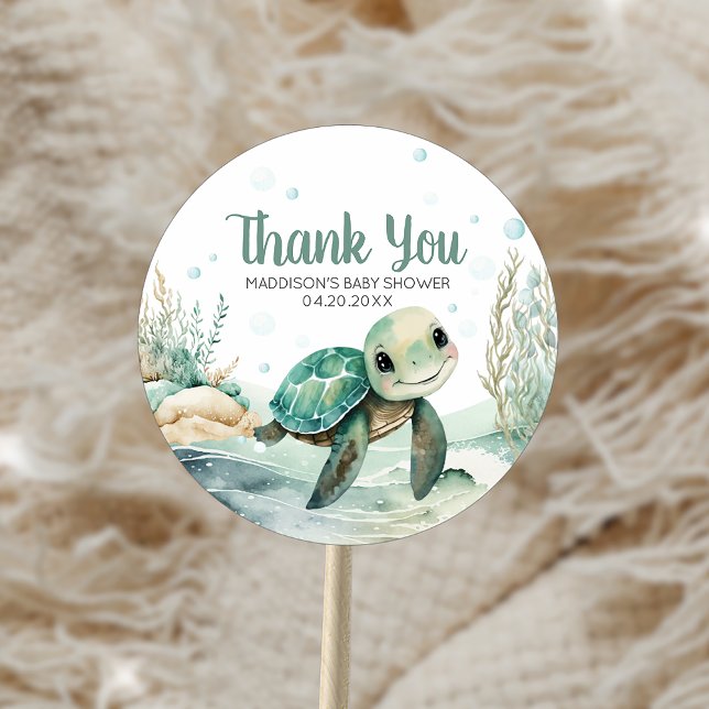 Sticker Rond Baby shower de la tortue de mer (Sea Turtle Baby Shower Sticker)