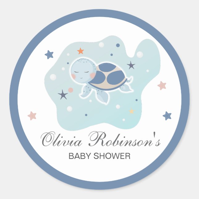 Sticker Rond Baby shower de la tortue de mer | Océan mignon (Devant)