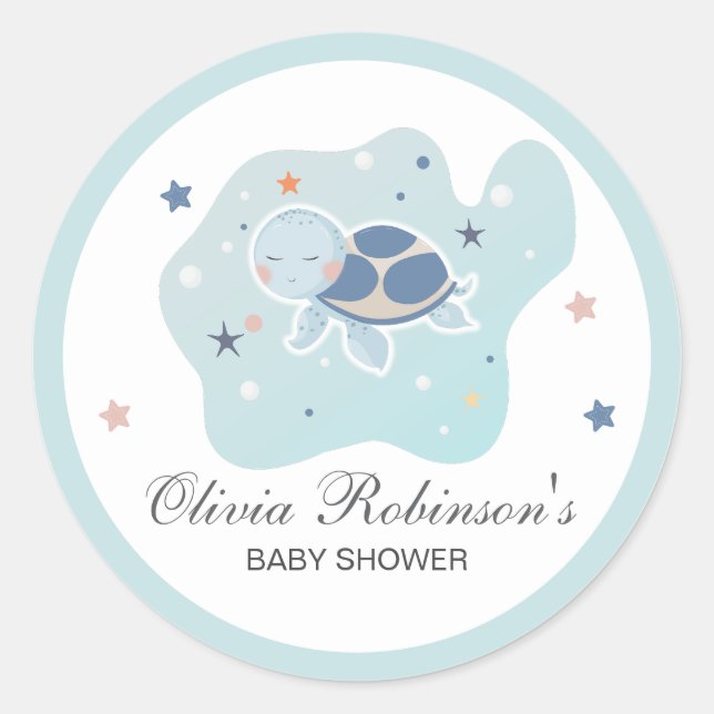 Sticker Rond Baby shower de la tortue de mer | Océan mignon (Devant)