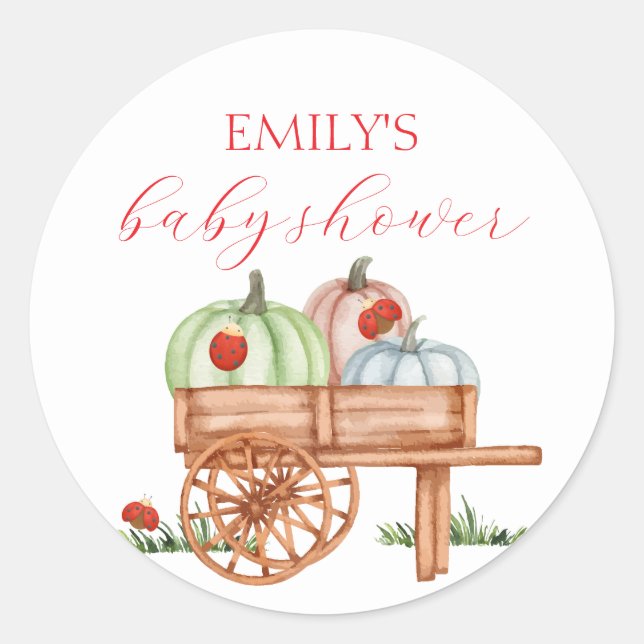 Sticker Rond Baby shower de Labybug de Citrouille moderne rusti (Devant)
