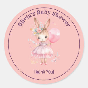 Sticker Rond Baby shower de lapin rose mignon