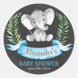 Sticker Rond Baby shower de l'éléphant éléphant Boy Chalkbo
