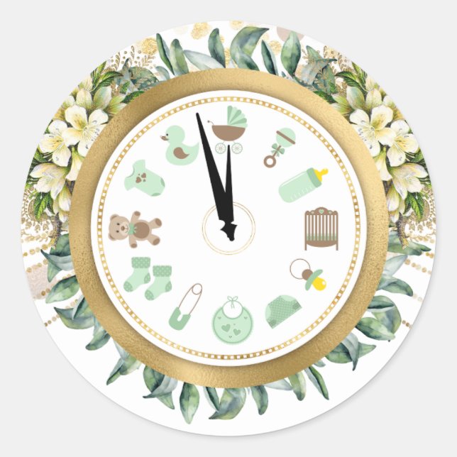 Sticker Rond Baby shower de l'horloge du Nouvel An (Devant)