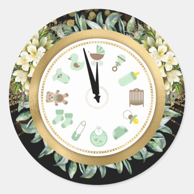 Sticker Rond Baby shower de l'horloge du Nouvel An (Devant)