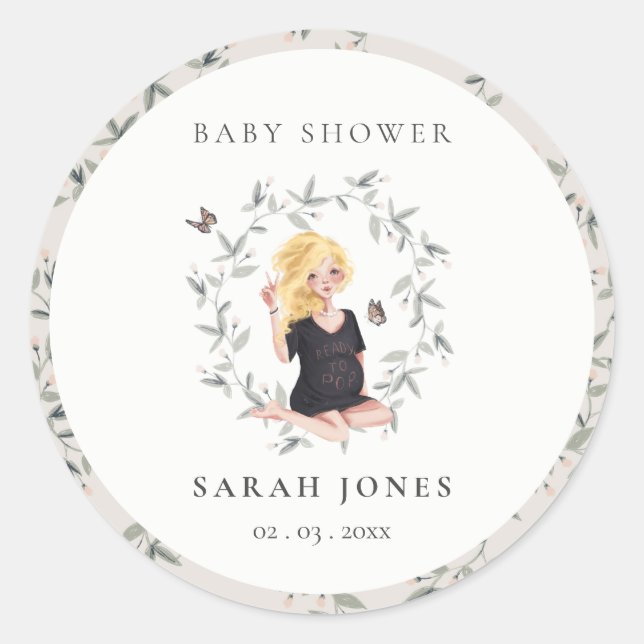 Sticker Rond Baby shower de liage pour femmes élégantes (Devant)