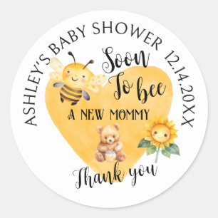 Sticker Rond Baby shower de l'ours de miel de maman à bee