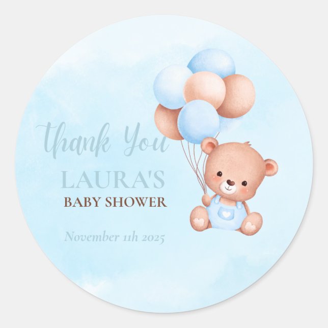 Sticker Rond Baby shower de l'ours en peluche Boho (Devant)