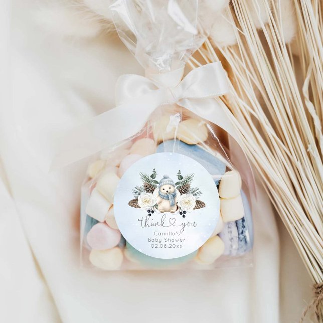 Sticker Rond Baby shower de l'ours polaire d'hiver (Créateur téléchargé)