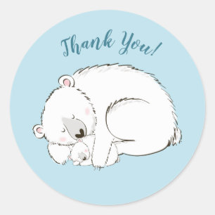 Sticker Rond Baby shower de l'ours polaire Garçon bleu hiverna