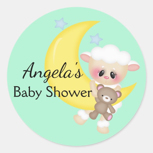 Sticker Rond Baby shower de lune d'agneau et de croissant (Devant)