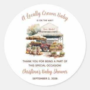 Sticker Rond Baby-Shower de Marché Fermier de Produits Locaux